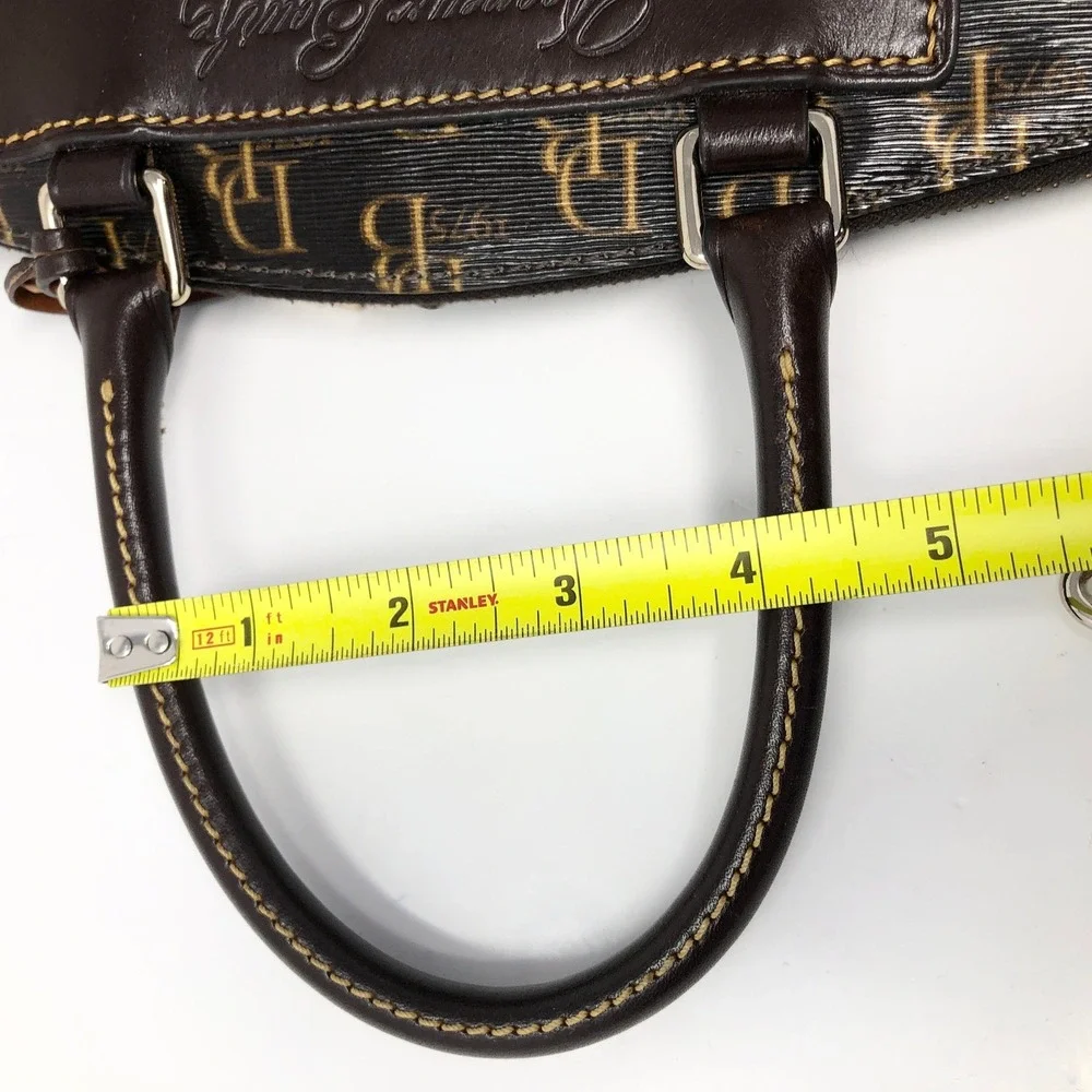 Dooney & Bourke Gretta Monogram Satchel Florentine Vacchetta Leather Brown Bag